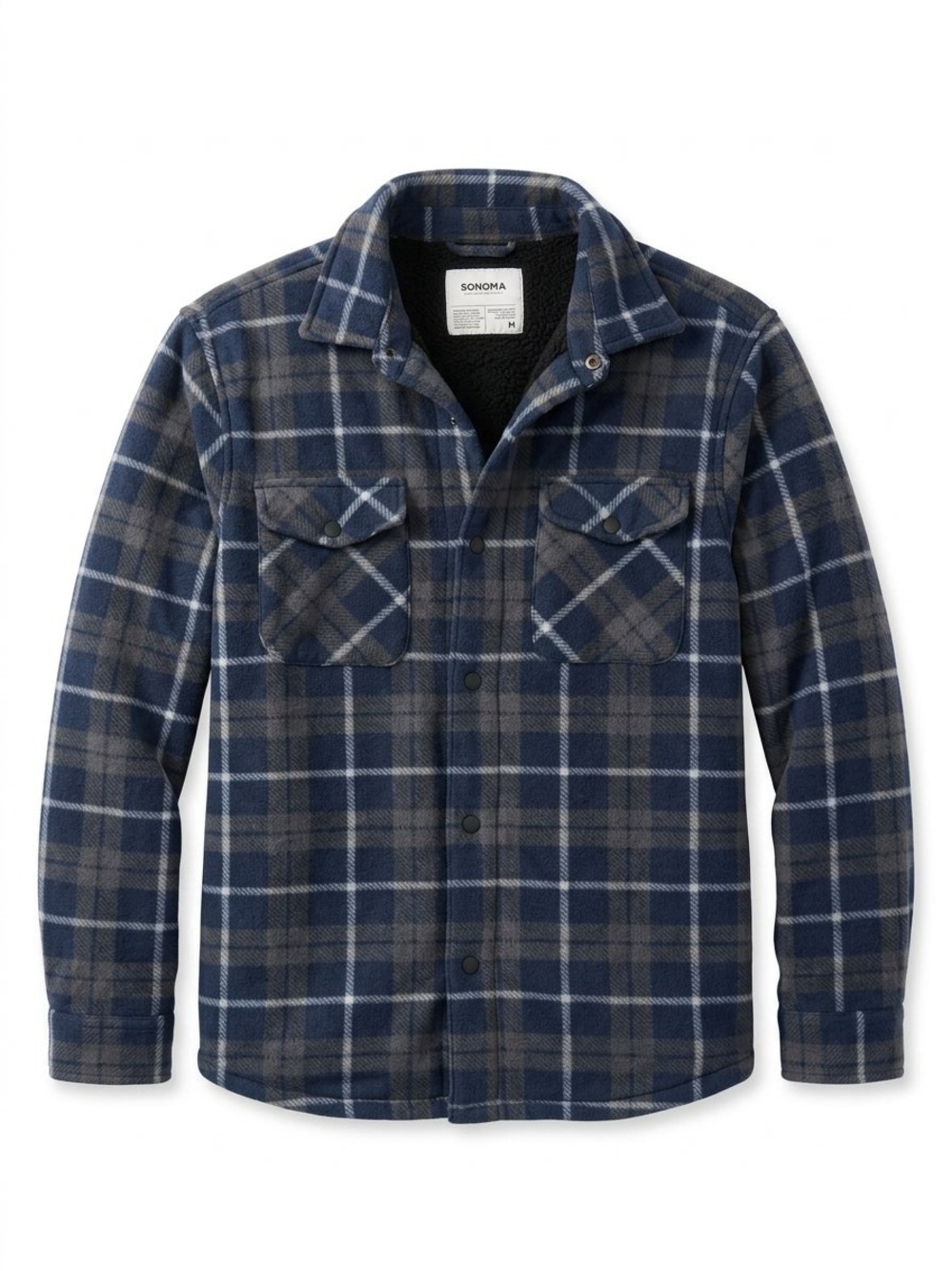 Sonoma Blue and Gray Plaid Fleece-Lined Shirt Jacket